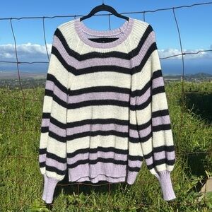 Who What  Wear Lavender Striped  Ballon sleeve wool blend sweater XL